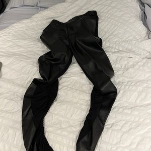 Planet vegan leather and stretchy ruched leggings